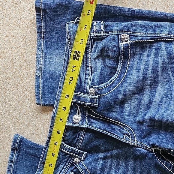 Miss Me Fleur-de-lis Deconstructed Bling Bootcut Jeans Size 27 - Picture 3 of 11